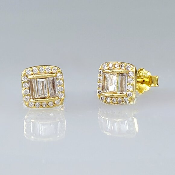 18K Gold Mens 2ct Diamond Square Stud Earrings Guys 18 Karat 2 ct Silver Studs - Picture 4 of 8